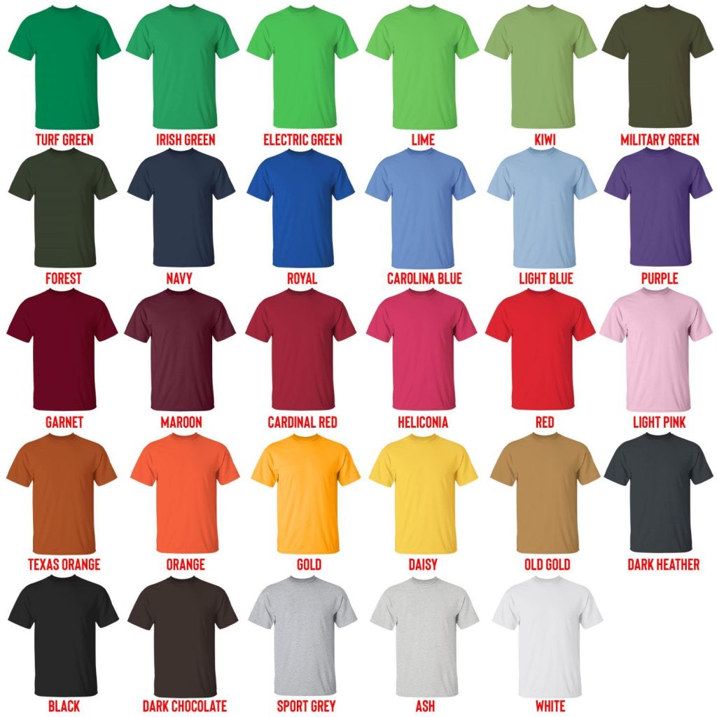 t shirt color chart - Niall Horan Shop