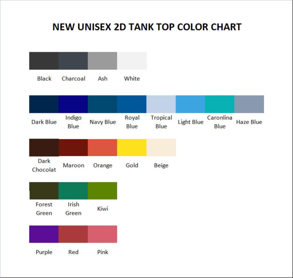 tank top color chart - Niall Horan Shop